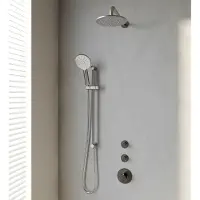 Brauer Brushed Edition thermostatische inbouw regendouche SET 21 met 20 cm douchekop en gebogen muurarm en 3-standen handdouche en doucheslang en geïntegreerde glijstang RVS geborsteld PVD