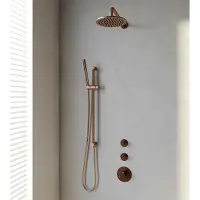 Brauer Copper Edition complete inbouw regendouche met staafhanddouche, gebogen wandarm, glijstang en hoofddouche 20cm set 15 koper geborsteld PVD