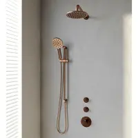 Brauer Edition Thermostatische Inbouw Doucheset - Hoofddouche 20cm - Wandarm Gebogen - Ronde Handdouche - Met Glijstang - Geborsteld Koper PVD - Kranen, Douchekranen, Douchesets, Inbouw douchesets