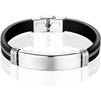 LGT JWLS LGT Jewels Siliconen armband Heren RVS ID Zilverkleurig Zwart