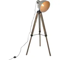 QAZQA Smart industriële tripod vloerlamp hout met grijs incl. wifi A60 - Laos