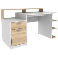 Vente-unique Bureau met opbergruimte ZACHARIE - Wit en eik