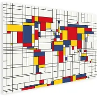 PosterMonkey Muurdecoratie - Wereldkaart - Mondriaan - Kleuren - Kinderen - Jongetje - Meisje - Kids - 150x100 cm - Poster - Poster Kinderkamer