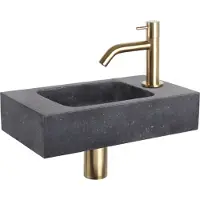 Differnz Fonteinset bombai natuursteen 40x22x9 cm zwart met gebogen kraan mat goud