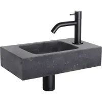Differnz Fonteinset bombai natuursteen 40x22x9 cm zwart met gebogen kraan mat zwart