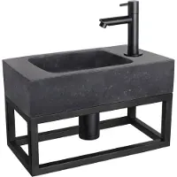 Differnz Force fonteinset natuursteen bombai black met handdoekrek en rechte kraan mat zwart