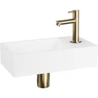 Differnz Fonteinset Solid Solid Surface 36x18.5x9 cm Wit Met Rechte Kraan Mat Goud