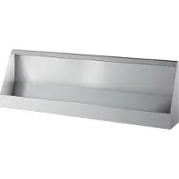 Delabie urinoirinrichting, wandmodel. Lengte: 2400 mm. Aansluiting: bovenkant. Materiaal: roestvast staal 1.4301. Kleur: zilver