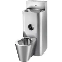 Delabie Gef.Kombi KOMPACT, toiletbodem met spoelbakken, roestvast staal 1.4301, voor wandmontage