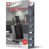 Richardson Sheffield Velocity – 5-delig Messenblok – Ingebouwde Messenslijper – Robuust – Zwart/Rood– 13/0 Messenstaal – Sterk, Duurzaam & Betrouwbaar-Cadeauverpakking