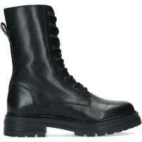 Manfield Zwarte leren biker boots met veters | Maat 37