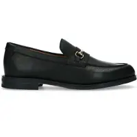 Manfield Zwarte leren loafers met goudkleurig detail | Maat 36