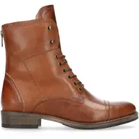 Manfield Cognac leren veterlaarzen met bont voering | Maat 36