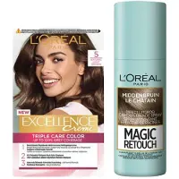 L'Oréal Excellence Creme 5 Lichtbruin + Magic Retouch Uitgroeispray Middenbruin 75 ml Pakket