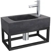 Differnz Force fonteinset natuursteen bombai black met handdoekrek en rechte kraan chroom