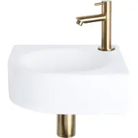 Differnz Fonteinset Cleo 30x30x10 cm Keramiek Wit Met Kraan Recht Mat Goud