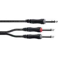 Cordial 14878 Jackplug Audio Y-adapter [1x Jackplug male 6,3 mm (stereo) - 2x Jackplug male 6,3 mm (mono)] 3 m Zwart PVC-mantel, Tweelingkabel