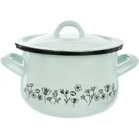 Orion Emaille pan, geëmailleerd, bloemenmotief, 16 cm, met deksel, geschikt voor gas en inductie