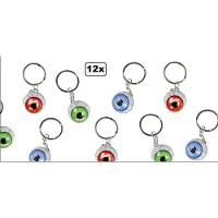 Themaparty 12x Sleutelhanger oogbal 2,5 cm metaal assortie - Oog horror halloween festival thema feest ogen sleutel hanger