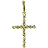 New Bling 9NBSAM-G200216 Gouden hangertje - Kruis - Zirkonia - 16 x 10,6 mm - 14 Karaat - Bedel - Goud