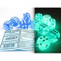 Chessex Borealis D6 16mm Hemelsblauw/wit Lichtgevende Dobbelsteen Set (12 stuks)