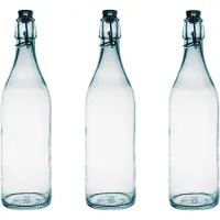 Bormioli Rocco 12x Glazen beugelflessen/weckflessen transparant 1 liter rond - Waterflessen/karaffen