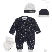 Dirkje Bio Basic Set (3delig) Donkerblauw Boxpak met hartjes, Mutsje en sokjes - Maat 62