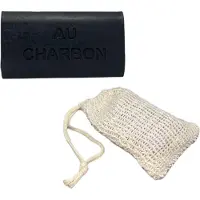 Savon De Marseille Houtskool zeep 100 gram + Sisal zeepzakje detox, plantaardig houtskoolzeep - houtskool zeep - blok zeep -