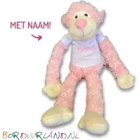 Funnies Baby Knuffel Met Naam - Baby Speelgoed 0 Jaar - Cadeau Meisje/Jongen - Babyshower - Kraamcadeau - Slingeraap Roze 45cm