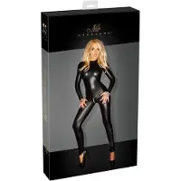 Noir Wetlook Catsuit Met Lange Mouwen
