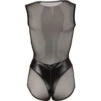 Cottelli – Body in Combinatie Wetlook en Powernet met Diepe V Hals voor Seductie – Maat M – Zwart
