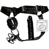 Zado - leren string met dildo en 3 penisringen - L/XL