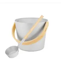 Rento Sauna Emmer met Lepel - Beugel van bamboehout - Kleur; Aluminium Naturel (5L)