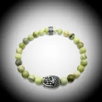 Behave Natuursteen Armband met 925 Sterling Zilver Skull / Buddha / Boedha Bedel van 13 gram Zilver , Handgemaakte Edelsteen Armband met 8mm (Aust. butter Jaspis) kralen .