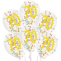 Amscan Ballonnen Confetti 70 Jaar 27,5 Cm Latex Wit 6 Stuks