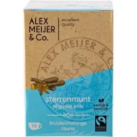 Alex Meijer Sterrenmunt thee Grote verpakking 60 theezakjes 1,5 gram Fair trade