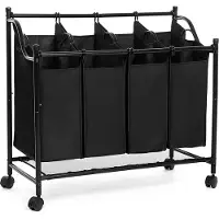 Songmics - Wasmand - Wasverzamelaar met 4 afneembare stoffen zakken - Wassorteerder - Stabiel - 4 x 35 liter - Zwart