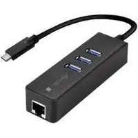 Techly IDATA USB-ETGIGA-3C2 USB-C naar RJ45 Gigabit Netwerkkaart/Adapter, 3x USB 3.0 Hub