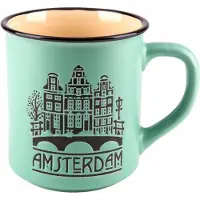 Matix Mok - Amsterdam Grachten - Souvenir - 300 Ml - Keramiek - Groen - Grachtenpand - Een Stuk - Relatiegeschenk