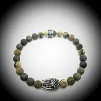 Behave Natuursteen Armband met 925 Sterling Zilver Skull / Buddha / Boedha Bedel van 13 gram Zilver , Handgemaakte Edelsteen Armband met 8mm (Matte Arctic Jaspis) kralen .