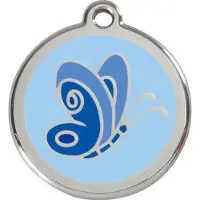 Red Dingo Butterfly Light Blue roestvrijstalen hondenpenning large/groot dia. 3,8 cm