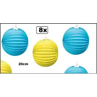 Themaparty 8x Lampion 20cm blauw en geel - festival thema feest verjaardag party papier BBQ strand licht fun