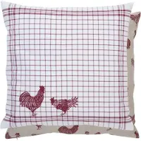 Clayre & Eef Kussenhoes - 40 x 40 cm - Landelijk - geruit - Kippen & Hanen - Country Side Chicken - 2 Stuks