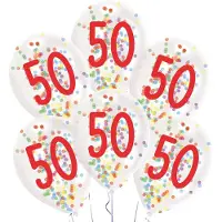 Amscan Ballonnen Confetti 50 Jaar 27,5 Cm Latex Wit 6 Stuks