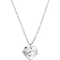 Lucardi Dames Ketting met hanger hart hug - Echt Zilver - Ketting - Cadeau - 45 cm - Zilverkleurig