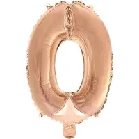 Haza Folie Ballon Cijfer 0 Rosé Goud 41 cm met rietje