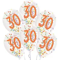 Magni Ballonnen Confetti 30 Jaar 27,5 Cm Latex Wit 6 Stuks
