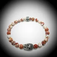 Behave Natuursteen Armband met 925 Sterling Zilver Skull / Buddha / Boedha Bedel van 13 gram Zilver , Handgemaakte Edelsteen Armband met 8mm (Matte Crazy Agaat) steen .