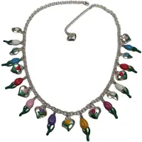 Zeeuws Meisje - Collier tulpentijd- halsketting met verzilverde tulpen met emaille rood wit blauw geel roze.