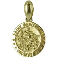 New Bling 9NBSAM-G190721 Gouden Hangertje - Heilige Christoffel - Beschermheilige van de Reiziger - 10 mm Doorsnee - 14 Karaat - Goud
